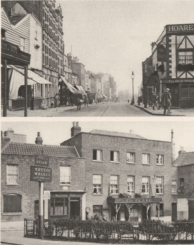 LONDON. The steep high street and an old ale- house of Highgate village 1926
